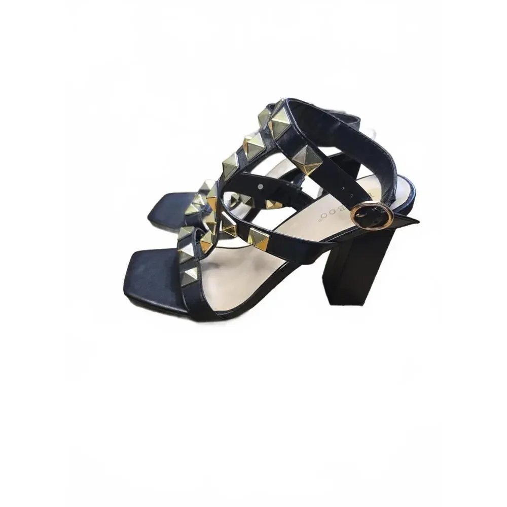 90's Y2K Black Studded High Heel Sandals for Women